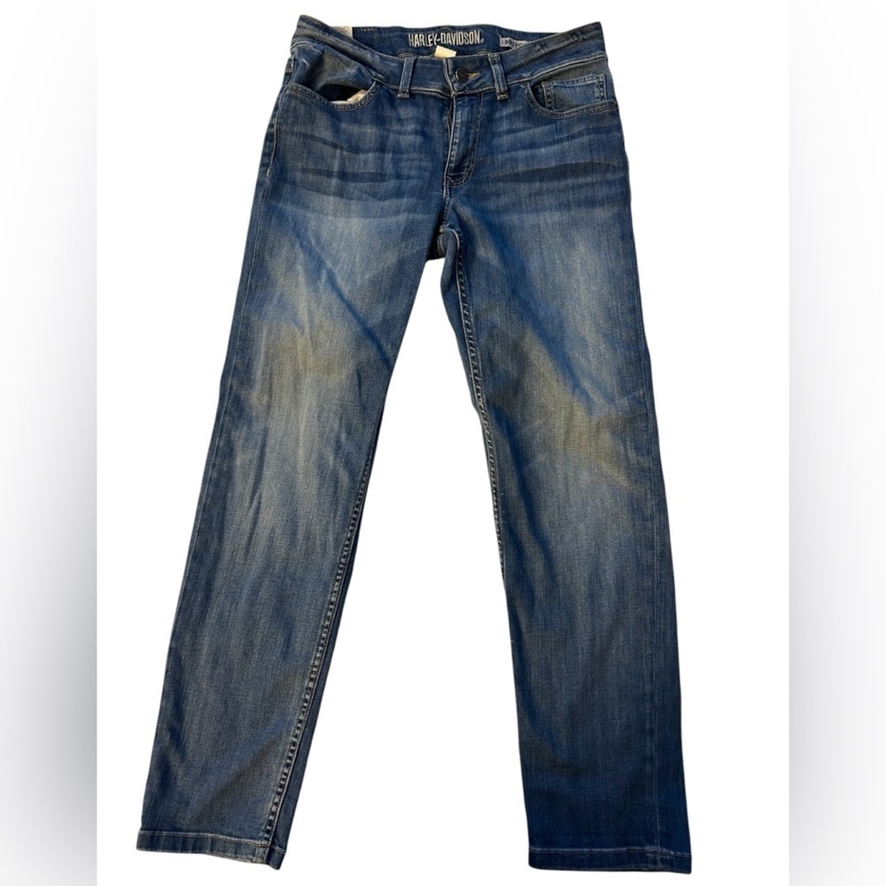 Harley-Davidson Blue Boyfriend Jeans with Distressed Look